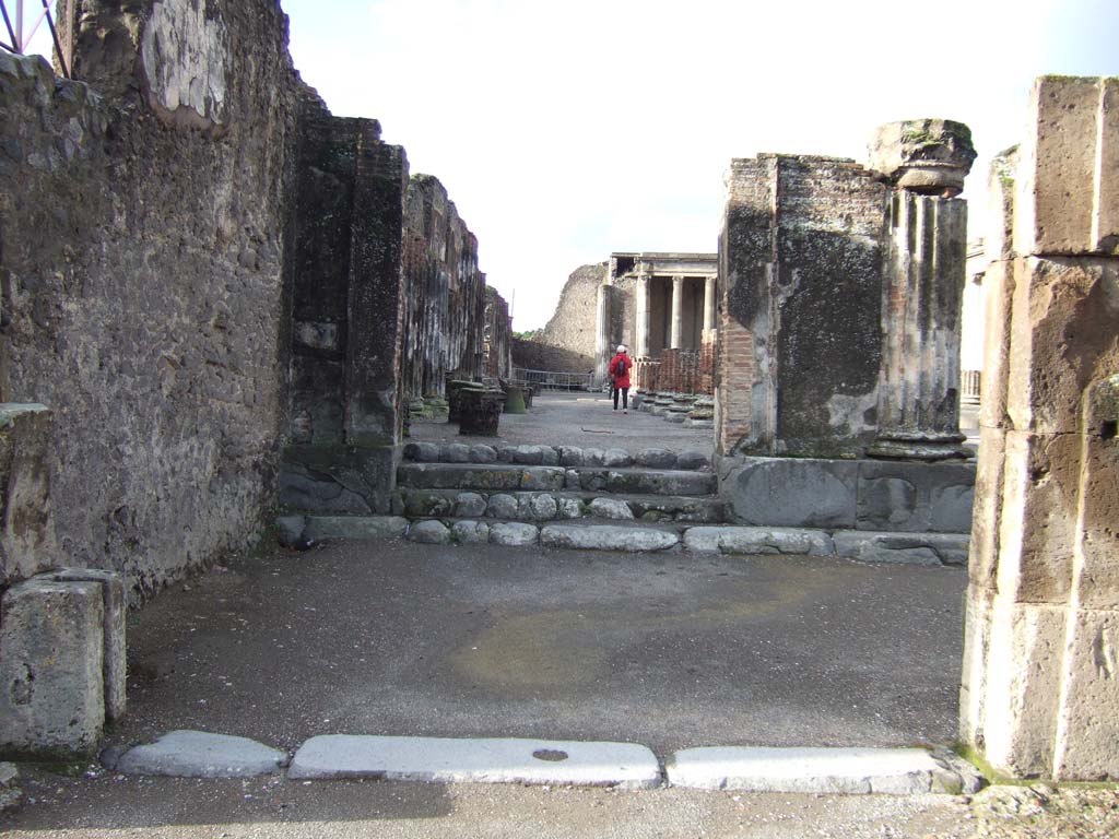 VIII.1.1 Pompeii. December 2005. Basilica entrance steps at south end, looking west along south corridor.