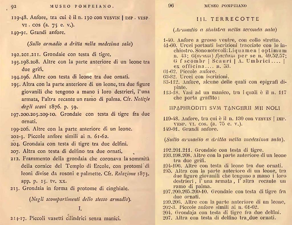 VIII.1.4 Pompeii Antiquarium. Fiorelli, G., 1877. Guida di Pompei. (p.92). Fiorelli, G., 1897. Guida di Pompei, (p.96).