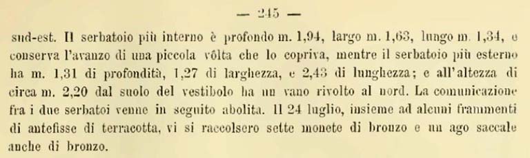 See Notizie degli Scavi di Antichità, 1884, (p.245).