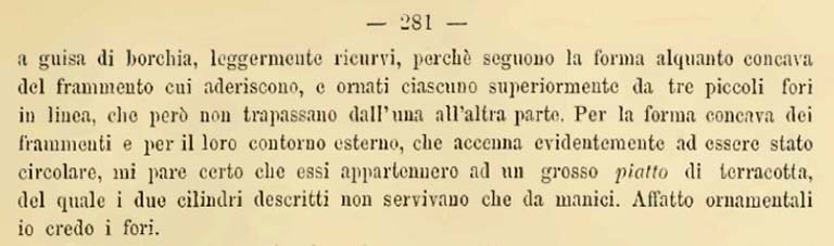 See Notizie degli Scavi di Antichità, 1884, (p.281).