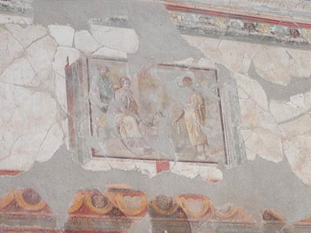 VIII.1.a, Pompeii. May 2018. Painted panel from east end of north wall of oecus A. Photo courtesy of Buzz Ferebee.