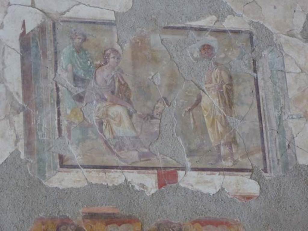 VIII.1.a, Pompeii. June 2017. Painted panel from east end of north wall of oecus A. Photo courtesy of Michael Binns.