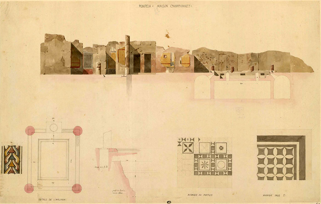 VIII.2.1 Pompeii. Pre-1829. Sketch, looking south across atrium from north-east corner.
See Real Museo Borbonico, Vol. V, 1829, Tav. XXV.
