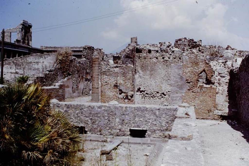 VIII.2.1 Pompeii. 1968. Looking north across peristyle garden towards tablinum, centre left.
The cubiculum/triclinium can be seen, centre right, together with area in north-east corner, on right. Photo by Stanley A. Jashemski.
Source: The Wilhelmina and Stanley A. Jashemski archive in the University of Maryland Library, Special Collections (See collection page) and made available under the Creative Commons Attribution-Non-Commercial License v.4. See Licence and use details.
J68f1233


