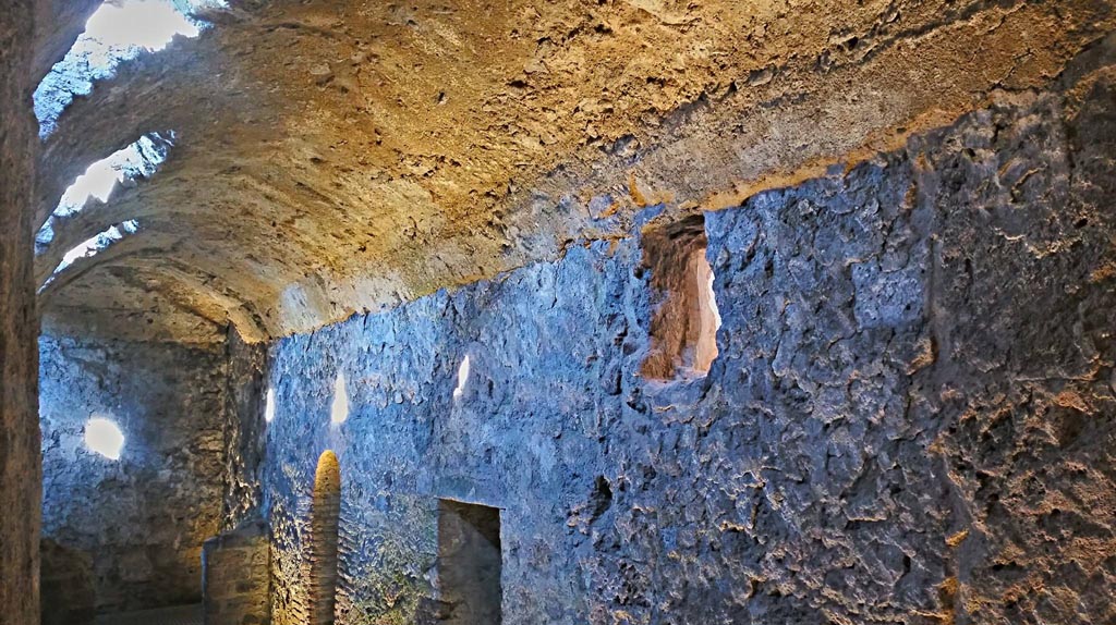 VIII.2.1 Pompeii. 2017/2018/2019. 
Lower level 1, looking west along upper north wall in corridor/cryptoporticus 25. Photo courtesy of Giuseppe Ciaramella.

