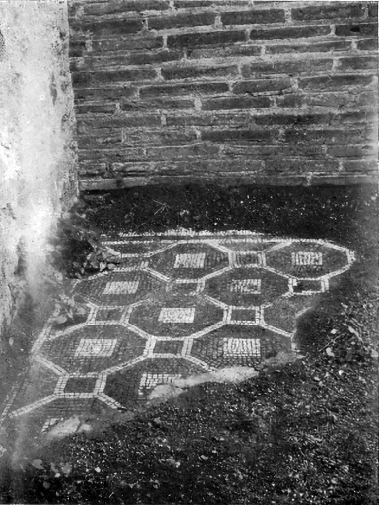 VIII.2.1 Pompeii. c.1930. Looking west across remaining mosaic flooring in corridor
See Blake, M., (1930). The pavements of the Roman Buildings of the Republic and Early Empire. Rome, MAAR, 8, (p. 97f, & Pl.24, tav.3).
