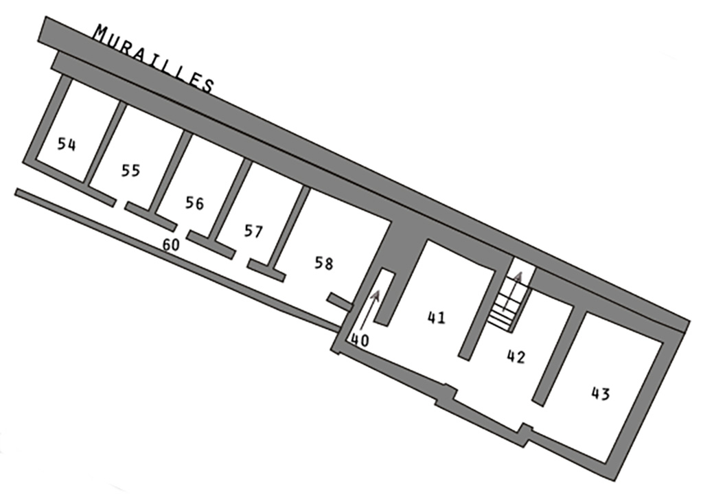 VIII.2.1 Pompeii. Plan of lower level 2.
See Zanella S., 2019. La caccia fu buona: Pour une histoire des fouilles à Pompéi de Titus à l’Europe. Naples : Centre Jean Bérard, Planche II.
