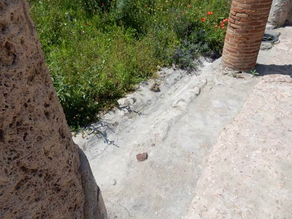 VIII.2.13 Pompeii. May 2018. Detail of flooring and gutter of peristyle in portico. Photo courtesy of Buzz Ferebee.