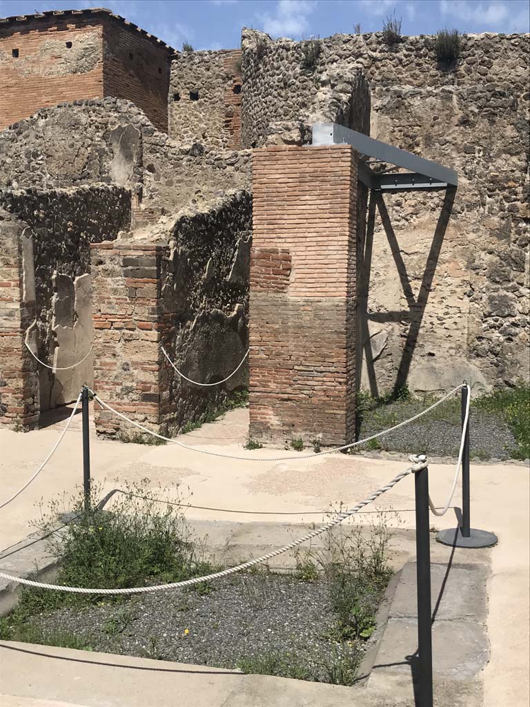 VIII.2.13 Pompeii. April 2019. Looking towards two doorways in north-west corner of atrium, on left.
Photo courtesy of Rick Bauer.
