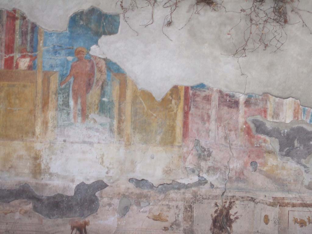 VIII.2.23 Pompeii. October 2022. Detail from painted zoccolo/dado on the south wall. Photo courtesy of Klaus Heese.