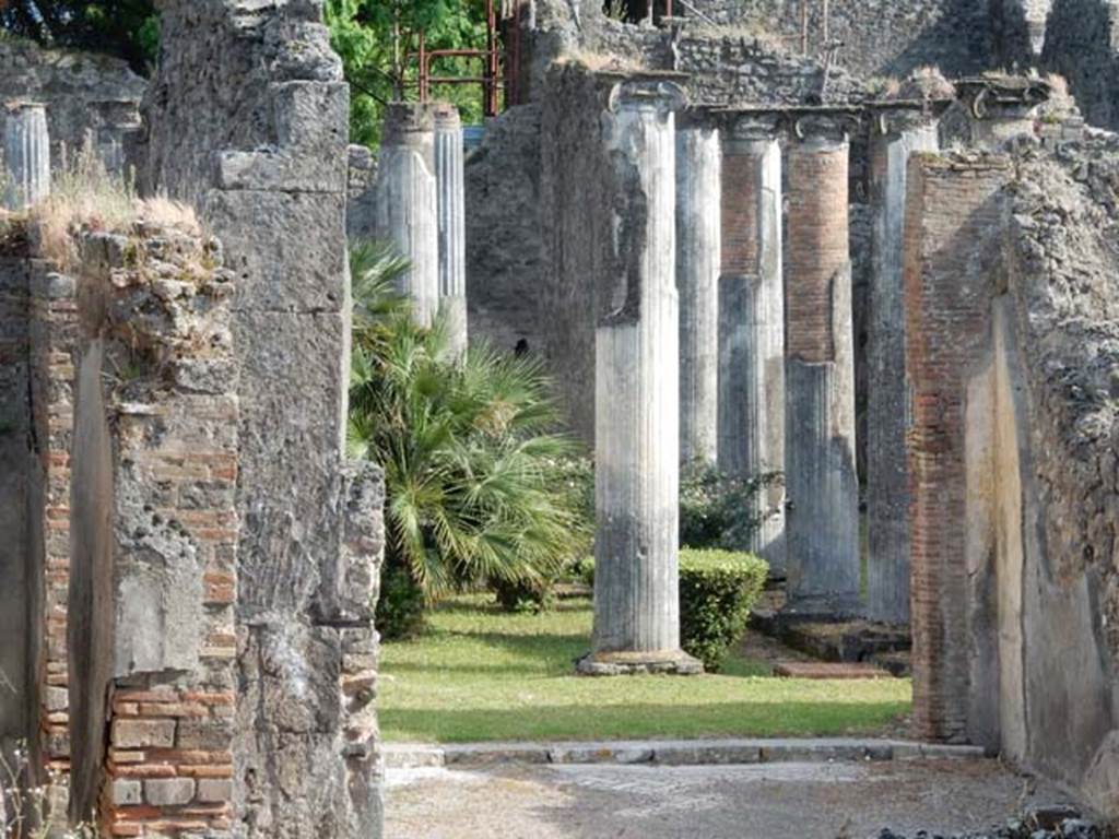 VIII.3.8 Pompeii. May 2016. Looking south from tablinum into the peristyle, with the west wall of the tablinum, on right.  Photo courtesy of Buzz Ferebee.
