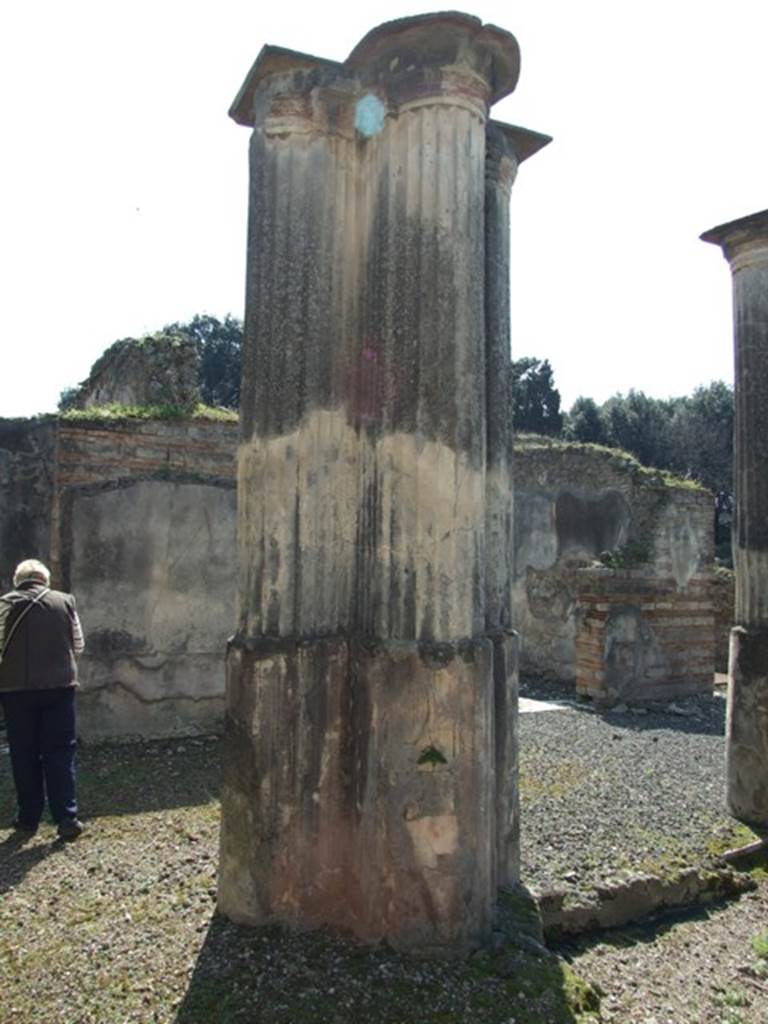 VIII.4.4 Pompeii.  March 2009. Room 9.  East portico.  Looking south. Column reinforced by a pillar in south east corner of peristyle.