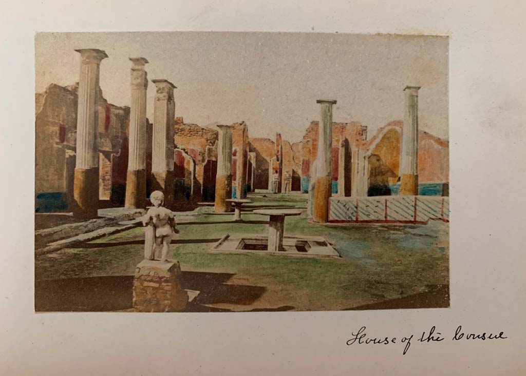 VIII.4.4 Pompeii. From a coloured album by M. Amodio, dated c.1880. Looking north across garden area.
Photo courtesy of Rick Bauer.
