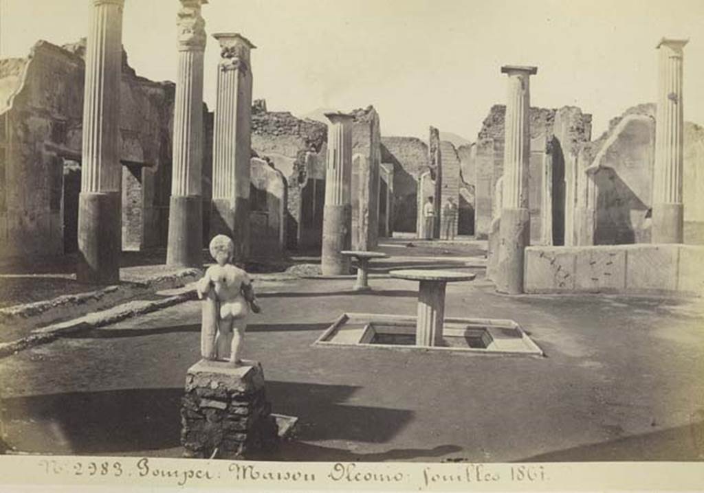 VIII.4.4 Pompeii. Old photograph by Amodio, numbered 2983 in an album dated c.1873.  Looking north across garden from south portico. Photo courtesy of Rick Bauer.
