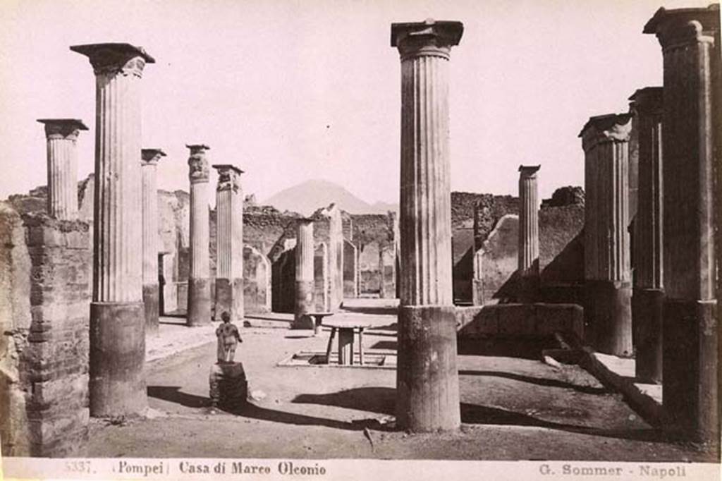 VIII.4.4 Pompeii. Old photo by Sommer, 1870. Looking north across garden, including the fountain statuette on its base. Photo courtesy of Rick Bauer.