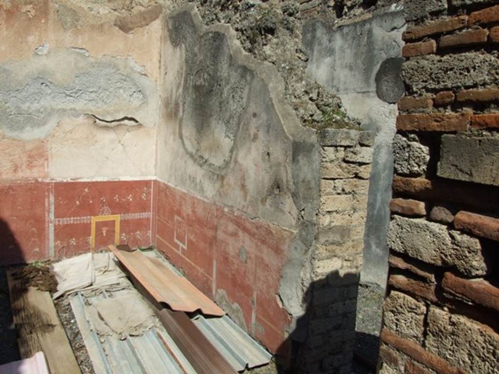 VIII.4.4 Pompeii. March 2009. Room 18, oecus. East wall, with small door to corridor, room 19.