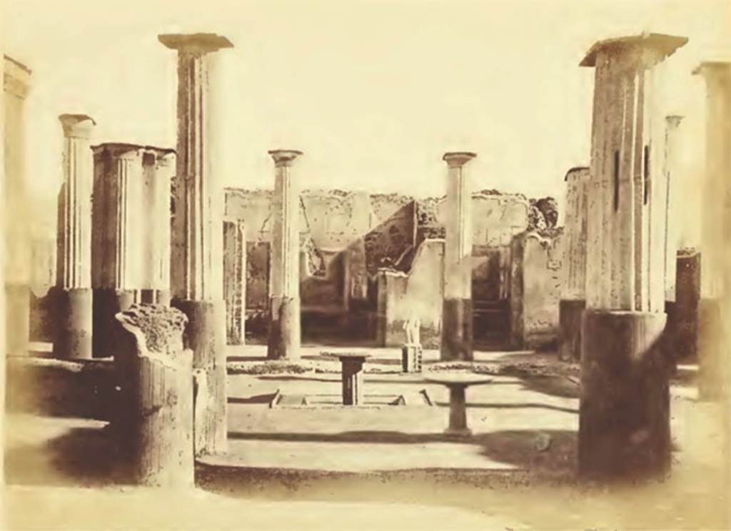 VIII.4.4 Pompeii. 1867 photo looking south from tablinum across peristyle into the exedra on the far side. See Dyer, T., 1867. The Ruins of Pompeii. London: Bell and Daldy, p. 78.