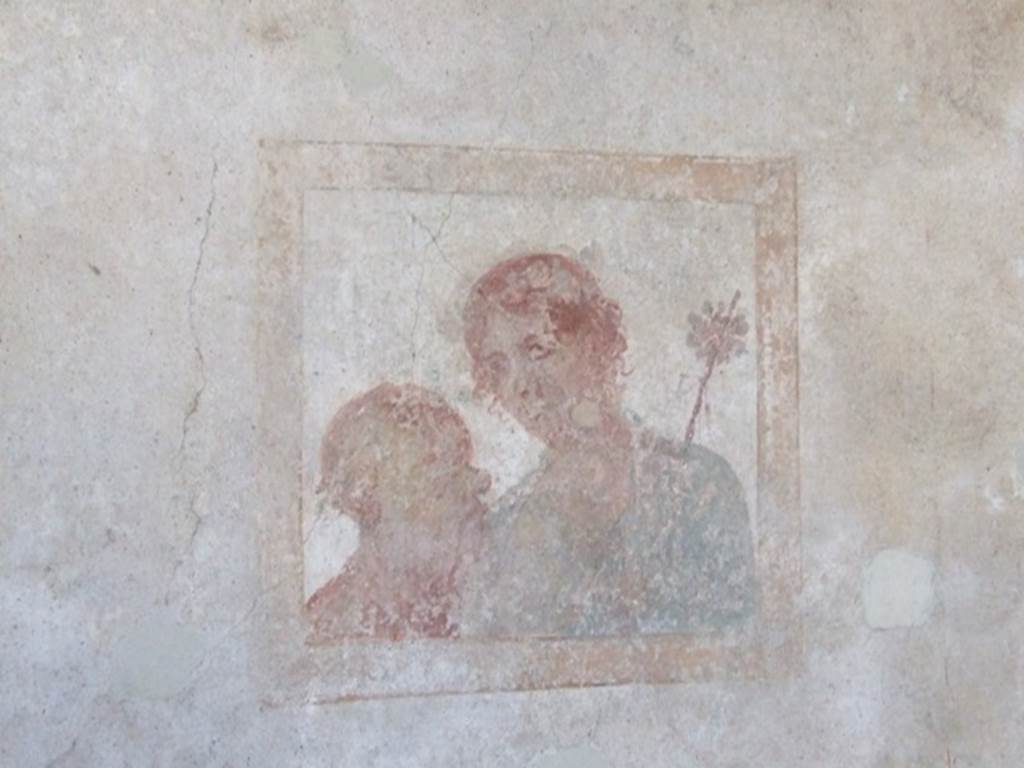 VIII.4.4 Pompeii. March 2009. Room 22, west wall of cubiculum. Wall painting of Silenus and Maenad with thyrsus.
