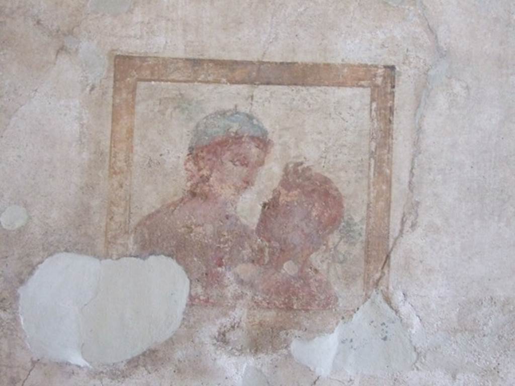 VIII.4.4 Pompeii. March 2009. Room 22, north wall of cubiculum. Wall painting of Dionysus and Satyr.

