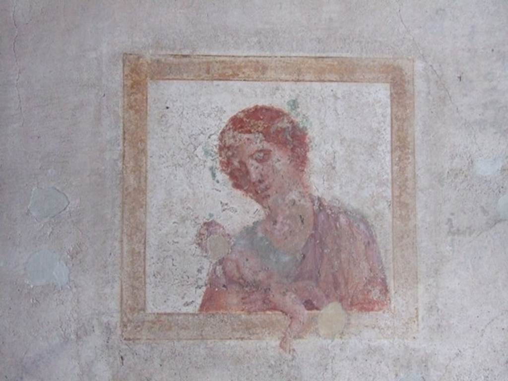 VIII.4.4 Pompeii. March 2009. Room 22, east end of north wall of cubiculum.  Wall painting of Dionysus in the arms of a Maenad. The legs of the young God Dionysus stick out over the frame of the picture, making it look like a window.
See Helbig, W., 1868. Wandgemälde der vom Vesuv verschütteten Städte Campaniens. Leipzig: Breitkopf und Härtel, (372).

