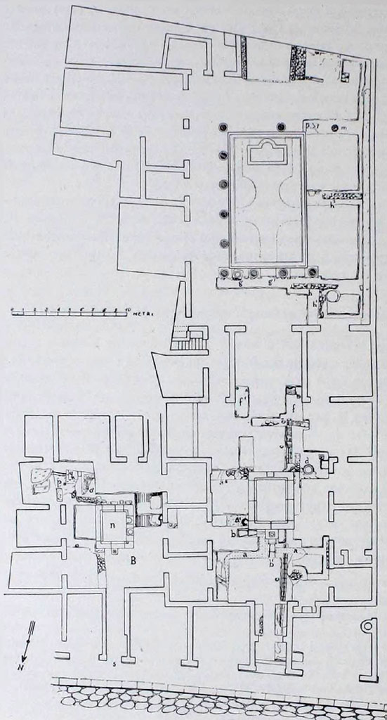 VIII.5.2 and 5, Pompeii. Plan and foundations, (fig. 6 on p.144). 
For an Essay on the structure of the foundations of these houses, as shown in report of excavations beneath the floors of the atriums and surrounding rooms,
see Maiuri in Notizie degli Scavi, 1944-45, (p.143-154).
