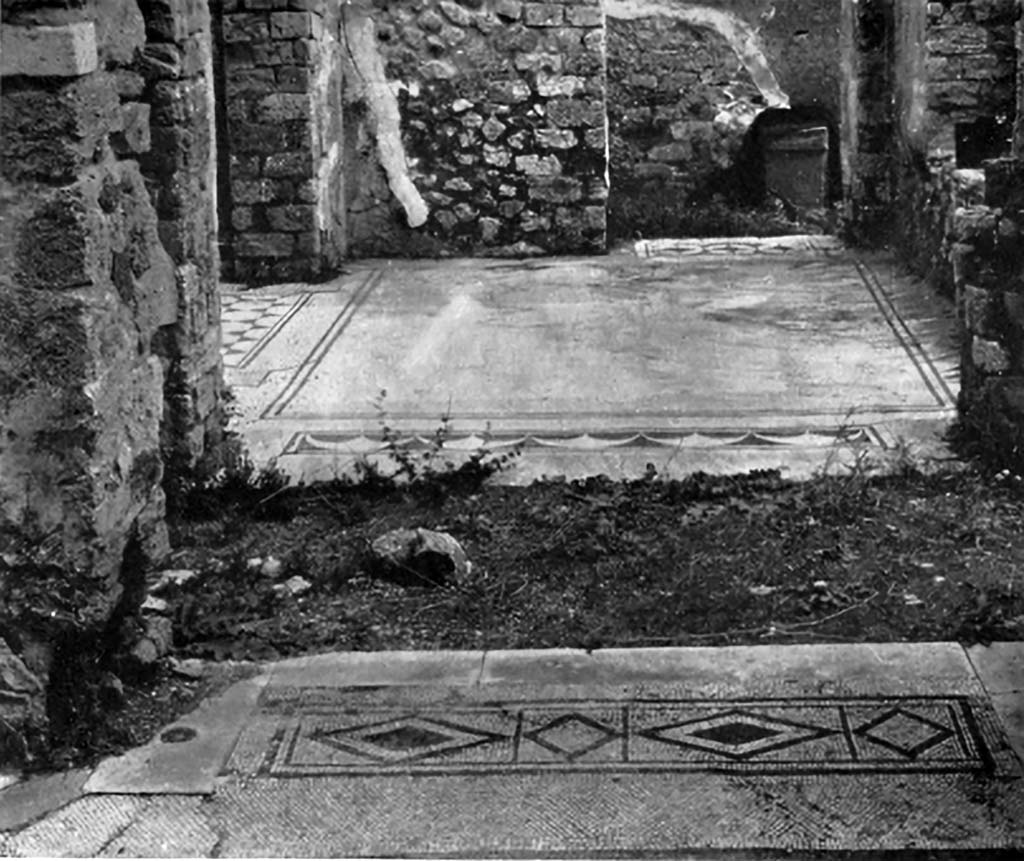 VIII.5.16 Pompeii. March 2009. Looking through window of anteroom of room 3. According to Mau, this dining room with an anteroom had an altar for libations. He noted that a fixed altar had been found in only one instance (up until 1893?) in a small dining room in the VIIIth region, at VIII.5.16. The front area of the dining room was set off as an anteroom, and in this was placed an altar of tufa. The other altars found had been small, moveable altars, such as those of terracotta and bronze, often found during excavation. See Mau, A., 1907, translated by Kelsey, F. W., Pompeii: Its Life and Art. New York: Macmillan. (p. 264).


