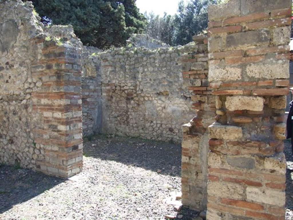 VIII.5.37 Pompeii.  March 2009.  Room 8.  Triclinium. South wall, with other door to Room 6, Corridor.