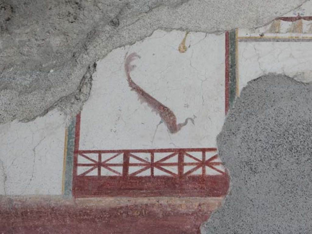 VIII.5.37 Pompeii. May 2017. Room 13, detail from upper east end of south wall after restoration.  Photo courtesy of Buzz Ferebee.

