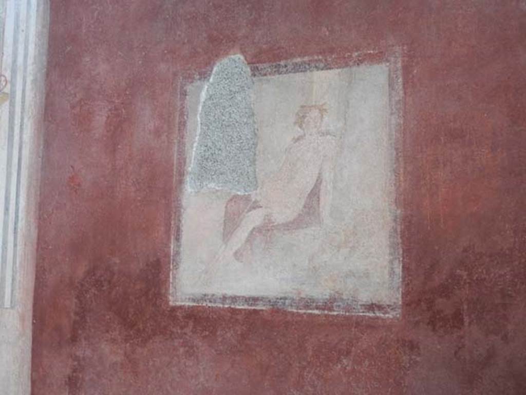 VIII.5.37 Pompeii. May 2017. Room 13, wall painting of Narcissus after restoration, from centre of west wall . Photo courtesy of Buzz Ferebee.
