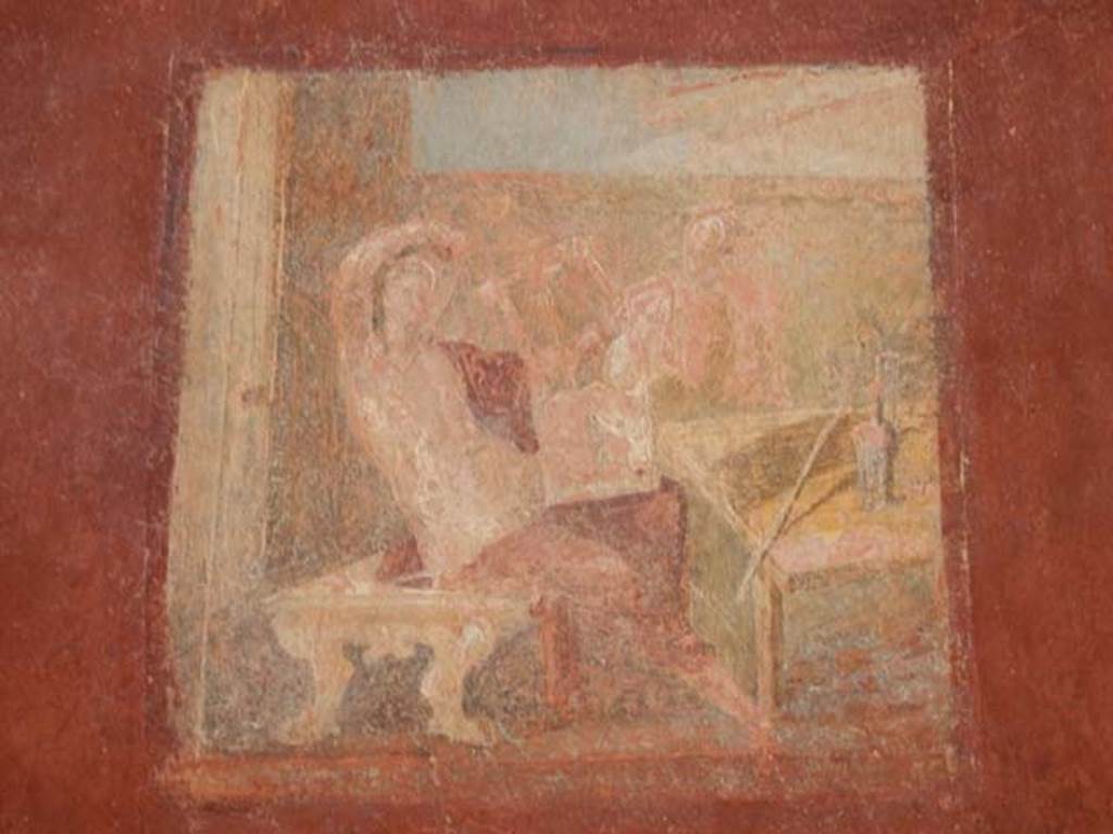 VIII.5.37 Pompeii. May 2017. Room 13, central wall painting from north wall of Apollo Citharista and Muse, after restoration.  Photo courtesy of Buzz Ferebee.


 
