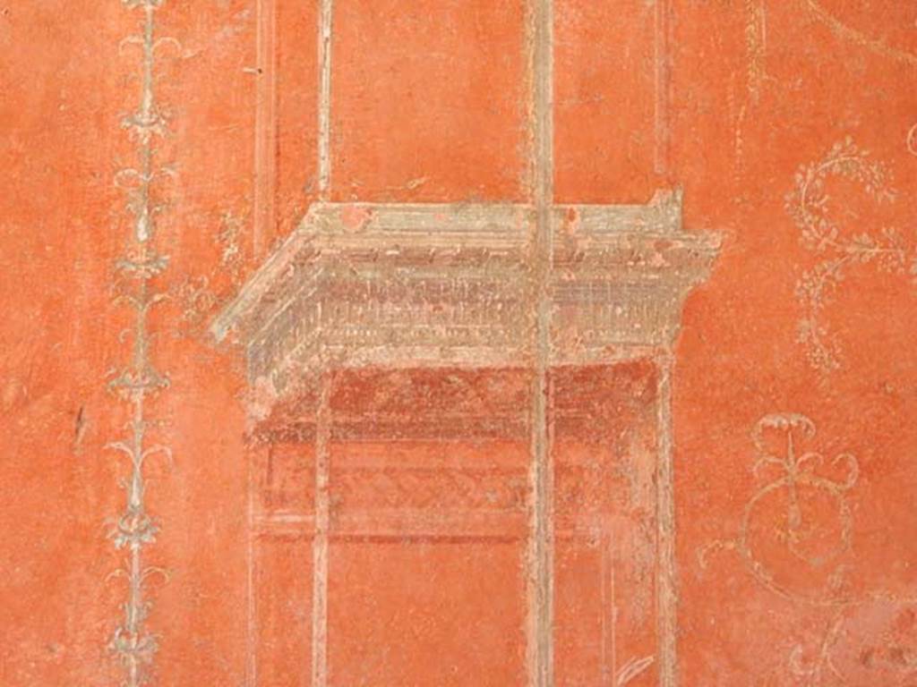 VIII.5.37 Pompeii. May 2017. Room 14, detail of painted decoration from west end of south wall after restoration. Photo courtesy of Buzz Ferebee.
