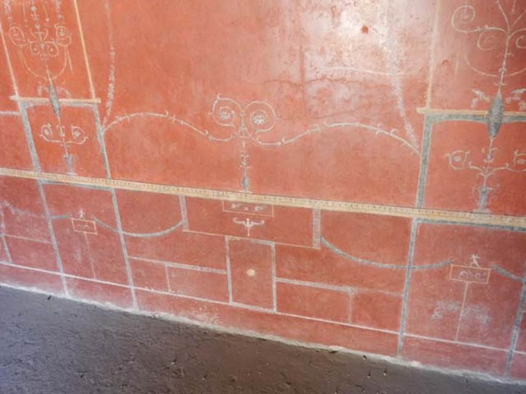 VIII.5.37 Pompeii. May 2017. Room 14, detail of zoccolo and lower west wall after restoration. Photo courtesy of Buzz Ferebee.
