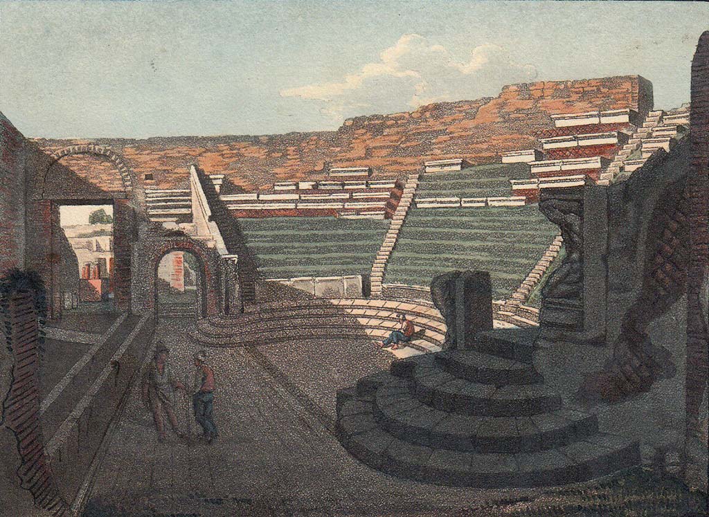 VIII.7.19 Pompeii. (Undated but before 1927). Watercolour by Luigi Bazzani, looking towards west side. 