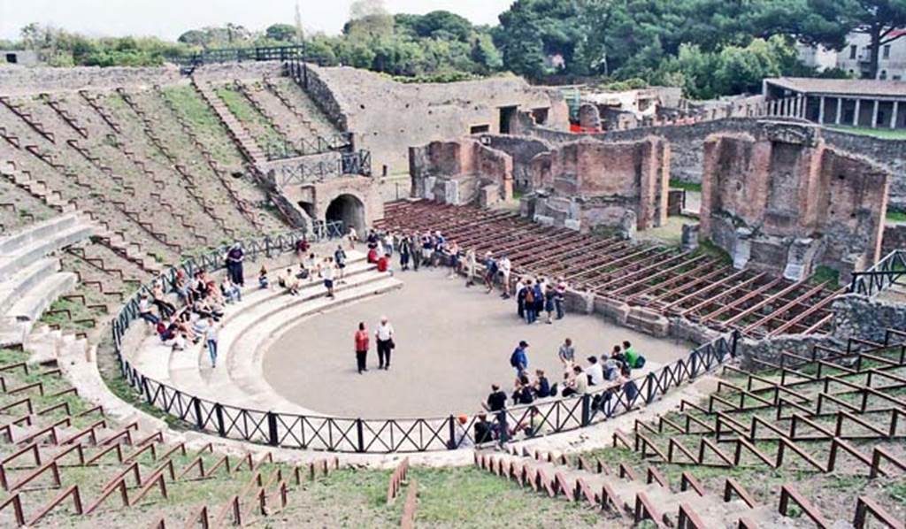 VIII.7.20 Pompeii. October 2001. Large Theatre, looking south-east. Photograph courtesy of Peter Woods.
