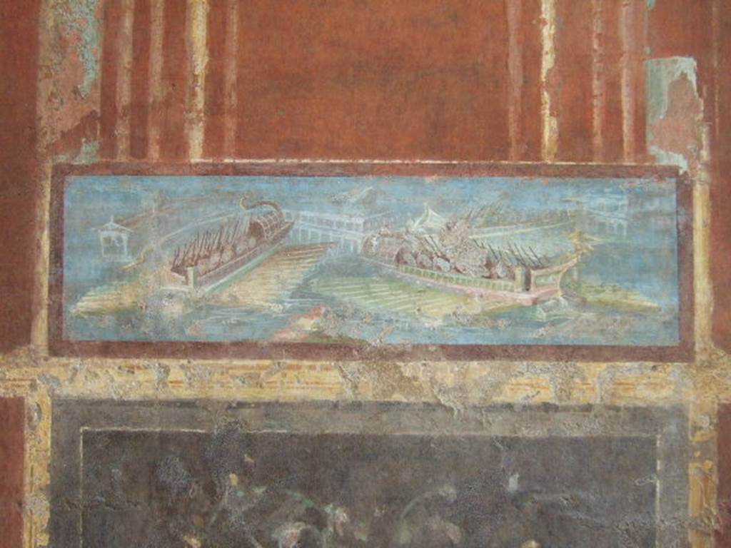VIII.7.28 Pompeii. From centre of north wall of portico. Detail of naval scene. 
Now in Naples Archaeological Museum. Inventory number 8519.
