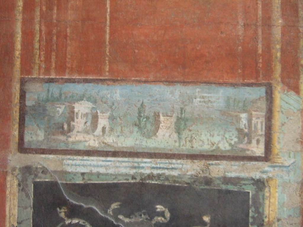 VIII.7.28 Pompeii. Panel immediately left of the panel in the centre of the north portico.
Detail of sacred landscape scene. 
Now in Naples Archaeological Museum. Inventory number 8518.

