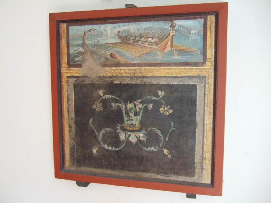 VIII.7.28 Pompeii. Naval scene. Found on feature on left part of north wall. 
Now in Naples Archaeological Museum. Inventory number 8552.

