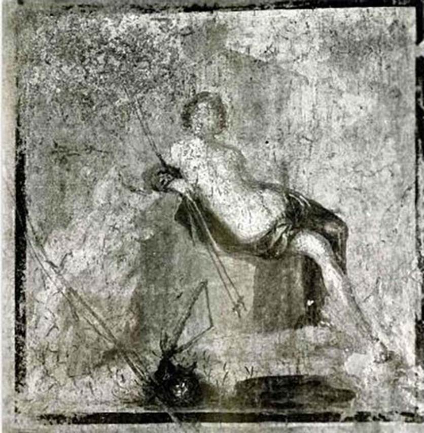 VIII.7.28 Pompeii. Found in the triclinium of the pastophorion (priest’s accommodation). Painting of either Endymion or Narcissus.
Now in Naples Archaeological Museum. Inventory number 9379.
