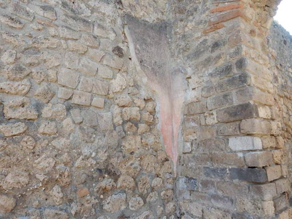 VIII.7.28 Pompeii. May 2015. Detail of remaining plaster in south-east corner of portico. Photo courtesy of Buzz Ferebee.
