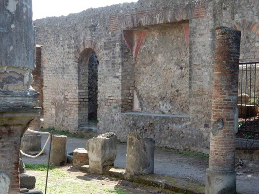 VIII.7.28, Pompeii. May 2015. Looking south from west portico towards the priest’s accommodation. Photo courtesy of Buzz Ferebee.

