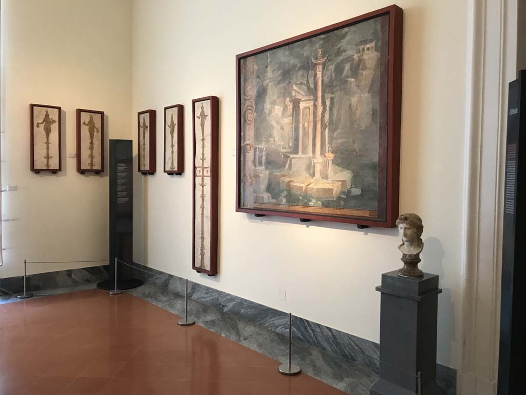 VIII.7.28 Pompeii. April 2019. Arrangement of paintings on wall in Museum. Photo courtesy of Rick Bauer.