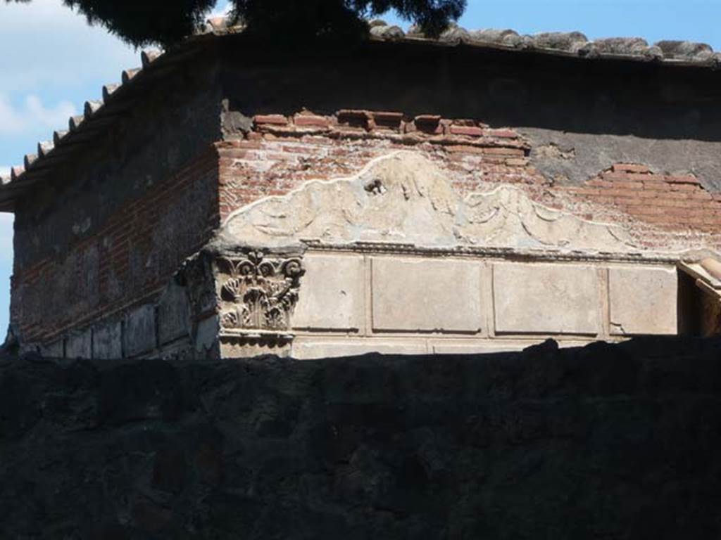 VIII.7.28, Pompeii. May 2011. Narrow steps on south side leading to a side doorway opening into the cella. Photo courtesy of Buzz Ferebee.
