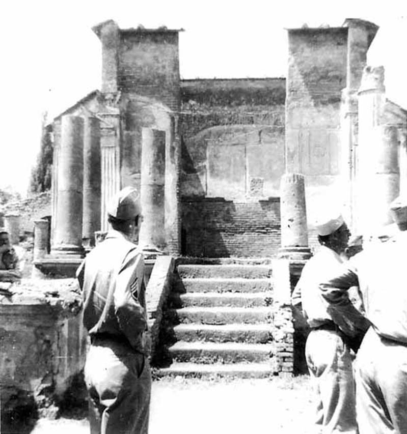 VIII.7.28 Pompeii. 1944. Temple steps leading up to portico and cella. 
Photo courtesy of Rick Bauer.
