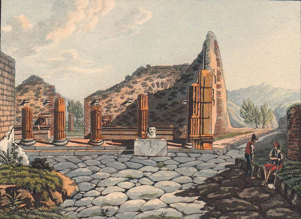 VIII.7.30 Pompeii. 1819 drawing entitled “Portico to the Greek Temple”. Triangular Forum, columns at entrance. See Cooke, Cockburn and Donaldson, 1827. Pompeii Illustrated: Vol. I. London: Cooke, p. 42, pl. 12.