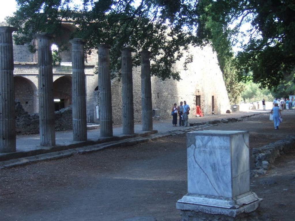 VIII.7.30 Pompeii. September 2005. Triangular Forum east side with theatre in background.
