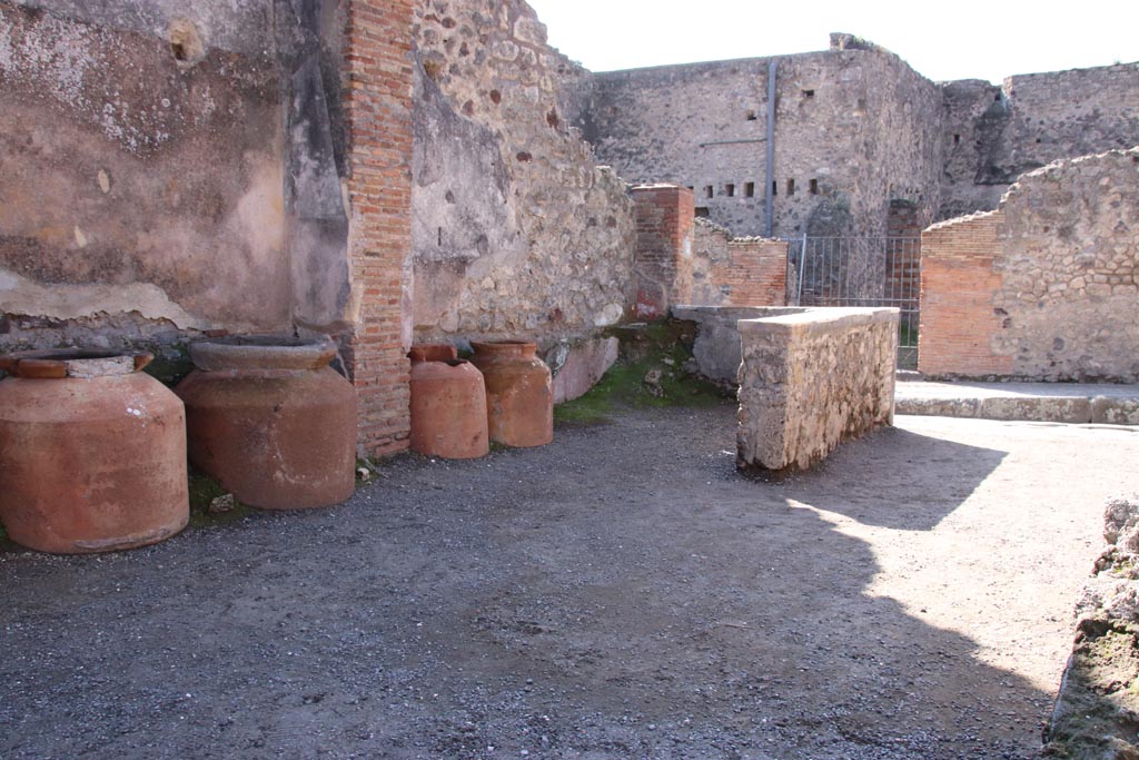 IX.1.3 Pompeii. December 2018. Looking south-west towards rear of counter, and south wall. Photo courtesy of Aude Durand.

