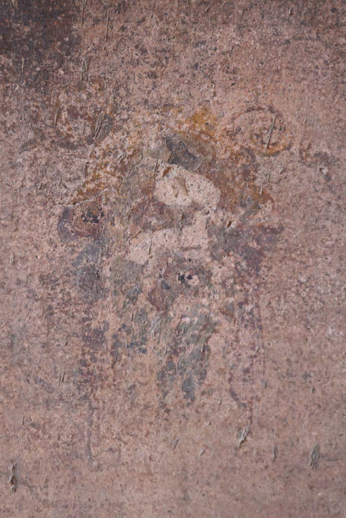 IX.2.5 Pompeii. December 2018. 
North wall, detail of painted face from east side of central panel. Photo courtesy of Aude Durand
