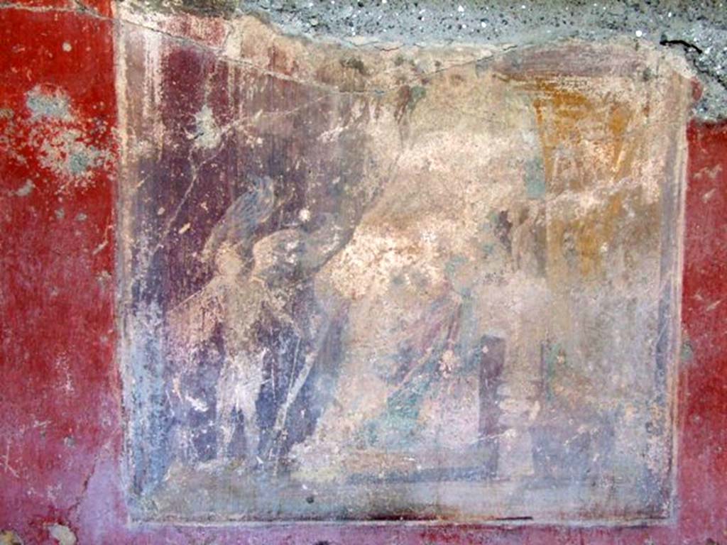 IX.2.21 Pompeii. March 2009. Room 3, west wall, remains of wall painting of Venus and Cupids.
The top of the painting was missing when first excavated.
See Sogliano, A., 1879. Le pitture murali campane scoverte negli anni 1867-79. Napoli: Giannini. (p.65, no.380)
