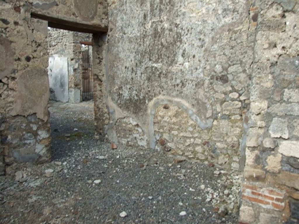 IX.2.21 Pompeii. March 2009. Room 5, east wall of triclinium and door to atrium.