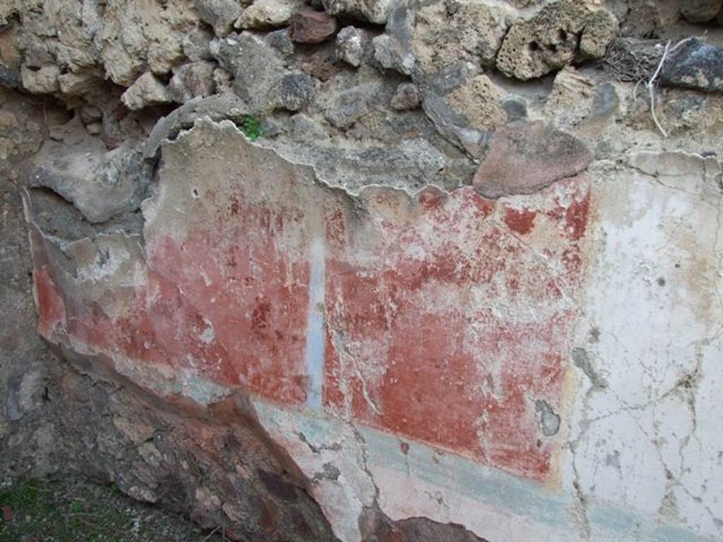 IX.2.21 Pompeii. March 2009. Room 13, remains of painted plaster on north wall, and recess in alcove at west end.    